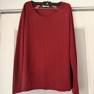 Galeries Lafayette mesh inlay long sleeve shirt burgundy red